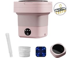 BORVAT® - Mini wasmachine 8L - Met Droogrek - Camping wasmachine - Opvouwbare wasmachine - Wasdroger- Energiezuinig - licht roze