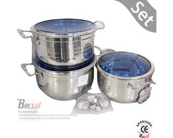 Borvat® - Superieure kwaliteit - inductiebodem food grade roestvrijstalen pannenset met handgrepen en doorzichtige onbreekbare - hittebestendige gehard glazen deksels - Zilver