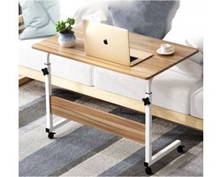 BORVAT® - Verstelbare Bijzettafel met Wielen - Mobiele Laptoptafel - Tafel voor Bed of Sofa - 60x40 cm - Metaal & Hout - Zwart