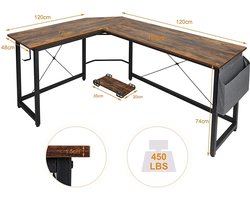 B.O.S. L Vormig Hoekbureau - Bureau - L Vorm - 169,5 cm x 120cm x 74,5 cm