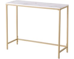 B.O.S. - Sidetable - Salontafel - Bijzettafel - Bank Tafeltje - Koffietafel - Rechthoekige Tafel - Marmer Look - Wit - Goud