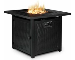 B.O.S. Vuurtafel - Vuur Tafel - Vuurkorf - Terrashaard - Op Gas - Zwart - Lavasteen - Met Waterdichte Bescherm Hoes - 72,5x72,5x67,5CM