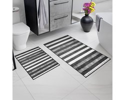 Bosdela 2-delige badmattenset – Antislip en absorberende badkamermatten, wasbaar, zacht en comfortabel – toiletmat + badmat – ideaal voor badkamer en toilet, met barcode-design 60x100 + 50x60 cm