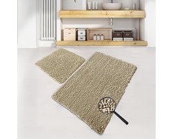 Bosdela 60x100 cm + 50x60 cm Steen Wasbare, zachte en comfortabele badmatten, toiletmatten en badkleden zijn ideaal voor de badkamer en het toilet (Set van 2)