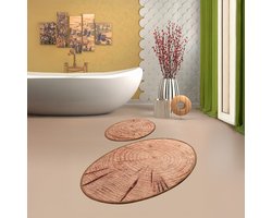 Bosdela Houten Ovale 2-delige badkamermatten, wasbaar, zacht en comfortabel – toiletmat + badmat – ideaal voor badkamer en toilet, met 60x100 + 50x60 cm