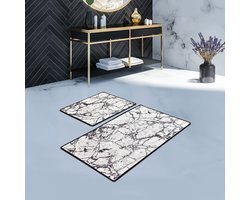 Bosdela Marmer Wit 2-delige badkamermatten, wasbaar, zacht en comfortabel – toiletmat + badmat – ideaal voor badkamer en toilet, met 60x100 cm + 50x60 cm
