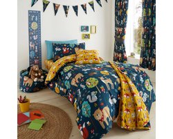 Bosdieren Vriendjes - Dekbedovertrek - 120 x 150 cm. - Peuter / Junior dekbed - Dieren uit het Bos - Blauw met Geel