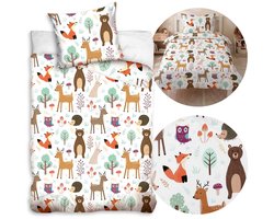 Bosdiertjes, wit, dubbelzijdig, kinderbeddengoed met ritssluiting, 100% katoen 140x200cm+70x80cm OEKO-TEX