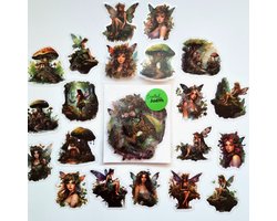 Bosfee stickers - transparante stickers - 40 stuks - thema Woodland fairy - paddenstoel - bullet journal stickers - Vlinder - scrapbook - laptop stickers - volwassenen en kinderen