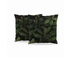 Bosgroene Kussenhoes met Bladplanten en Gouden Stippen - Decoratieve Kussenslopen voor Sofa en Slaapkamer 40x40 cm