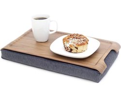 Bosign Laptray Mini (licht) Antislip, schootkussen, schoottafel, laptoptafel dienblad met kussen Walnoot met houten bovenblad - 43 x 23 x 6,5 cm