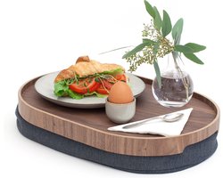 Bosign Laptray - Schootkussen - Medium - Antislip – Walnoot blad - Ovaal - 39 x26 x 6.5 cm