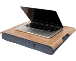 Bosign Laptray, Schootkussen, Schoottafel, Laptoptafel, Dienblad met Kussen Wilgen houten blad - Grijs kussen - 46 x 38 x 6,5 cm