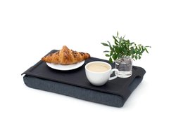 Bosign - Mini Laptray - Antislip - Zwart Wilgenhouten blad – Grijs kussen - 43x23x6,5 cm