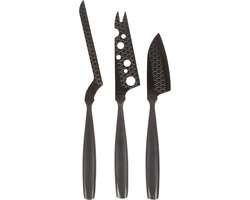 Boska Kaasmessenset Monaco+ Zwart - 3-delig - incl. Leren Hoes - RVS - Extra non-stick