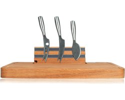BOSKA Party Cheese Set - Kaasplank met messen - Luxe Eikenhouten Serveerplank met Magneetstrip - Bruin - 34,2 cm