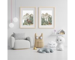 Bosrijke Moose en Vos Posters A4; Set bosrijke posters, Bosrijke kinderkamer poster, Berg poster, Jongens bosrijke kinderkamer decor, Jongens wandkunst, Kinderkamer wanddecoratie, Speelruimte decoratie, Aquarel bos kunst, Babykamer decor.