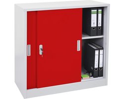 Boston Archiefkast met Schuifdeuren – Stalen Kantooropslag 90x90x45 cm – Rood/Grijs – Lockable, Modern Design, Veilig Documentbeheer