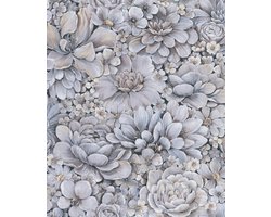 Botanica - Behang Bloemen - Behang - Vliesbehang - Wallpaper - Blauw / Grijs - 0,53 x 10,05 M.