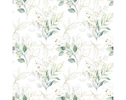 Botanisch Groen en Goud Blad Behang - Zelfklevend en Verwijderbaar Decoratief Muurpapier voor Slaapkamer/Keuken