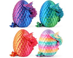 BOTC 3D Geprinte Draak met Drakenei - 4stuks - raak Eieren met Bewegende Draak - Fantasie Speelgoed en Decoratie voor Kinderen en Volwassenen - Veelkleurig