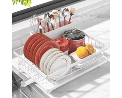 BOTC Afdruiprek - Afwasrek met Lekbak en Bestekhouder - Bestekhouder - Afdruiprek voor afwas - Vaatwasrek - Keukenrek - Wit