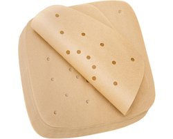 BOTC Airfryer Bakpapier - 200 stuks Wegwerp Bakjes 21.6 cm - Geperforeerd - voor Airfryer, Streamer - geen aanbranden - Bruin