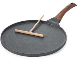 BOTC Antiaanbakpannen - 24cm - koekenpan - Zwitserse granieten dosa-pan - Koelblijvende handgreep - Geschikt voor inductie -Grijs