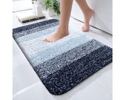 BOTC Badmat - Antislip - 80x50cm - Absorberende Badmat - Douchemat - Toiletmat - Blauw/Wit