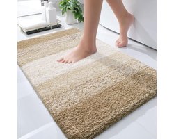 BOTC Badmat - Antislip - 80x50cm - Absorberende Badmat - Douchemat - Toiletmat - Geel/Wit