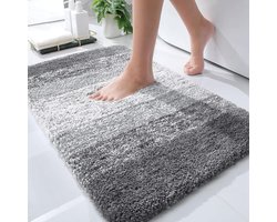 BOTC Badmat - Antislip - 80x50cm - Absorberende Badmat - Douchemat - Toiletmat - Grijs/Wit