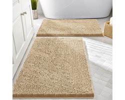 BOTC Badmat - Set van 2-delig - 43x61/51x76cm - Badmat Antislip - Badkamer mat - Creme wit