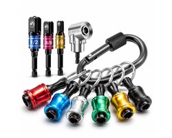 BOTC Bithouder set - Set van 10 - Sleutelhanger - Bithouder - 1/4”&3/8”& 1/2” zeskantige schacht - 105° Haakse boorkop - Magnetische bithouder