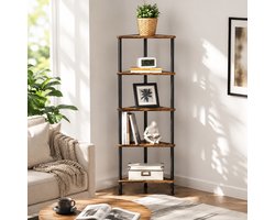 BOTC Boekenkast - Hoekboekenkast - Vrijstaande Hoekplank - Boekenkast met 5 planken - voor Woonkamer, Slaapkamer, Kantoor - Bruin