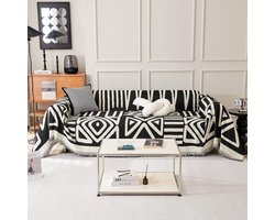 BOTC Boho Bankhoes - Tribal Zwart en Wit - Geometrische Jacquard Bankhoes - Zachte wasbare Chenille Loveseat Hoes - 180 x 300 cm