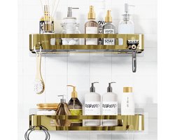 BOTC Doucherek - 2 laags Doucherek zonder boren - Roestvrij en Zelfklevend - Doucherek Hangend – Badkamerrek - Goud