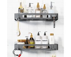 BOTC Doucherek - 2 laags Doucherek zonder boren - Roestvrij en Zelfklevend - Doucherek Hangend – Badkamerrek - Grijs