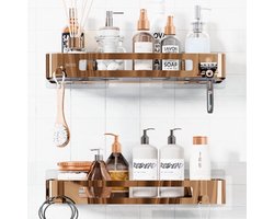 BOTC Doucherek - 2 laags Doucherek zonder boren - Roestvrij en Zelfklevend - Doucherek Hangend – Badkamerrek - Roségoud