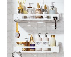 BOTC Doucherek - 2 laags Doucherek zonder boren - Roestvrij en Zelfklevend - Doucherek Hangend – Badkamerrek - Wit