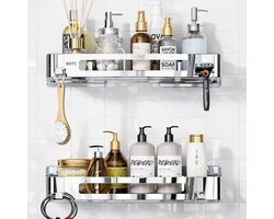 BOTC Doucherek - 2 laags Doucherek zonder boren - Roestvrij en Zelfklevend - Doucherek Hangend – Badkamerrek - Zliver