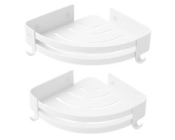 BOTC Doucherek - 2 laags Doucherek zonder boren - Roestvrij en Zelfklevend - doucherekje Met 4 Haken - Doucherek Hangend - Wit