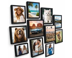 BOTC Fotolijsten Set - 10-Delige Fotolijst Collage - Voor Foto’s 10x15, 13x18 & 20x25 cm - Staand & Wandmontage - Zwart