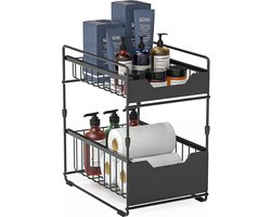 BOTC Gootsteenkast Organizer - Keukenkast Organizer - Aanrecht Organizer - Dubbel Uitschuifbaar - Aanrecht - Lade - Zwart