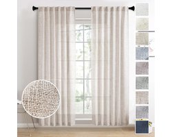 BOTC Gordijnen van natuurlijk imitatielinnen - 127x213 cm lang - 2 panelen met roedezakken - Semi-transparant