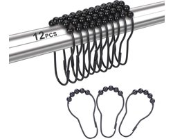 BOTC Gordijnringen -  12 stuks Gordijn Haken - Gordijnhaken- RVS Gordijn Ringen Voor Gordijn Roede - Zwart