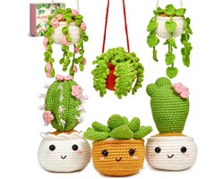 BOTC Haakpakket voor beginners -Beginners haakset - Amigurumi haakpakketten - 6 stuks hangende Planten in pot (40% extra garen)