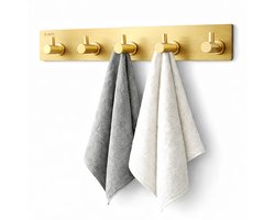 BOTC Handdoekhouder RVS - Handdoekhaakjes 5 in 1 RVS Zelfklevend - Rechthoekig Handdoek Haakjes - Goud