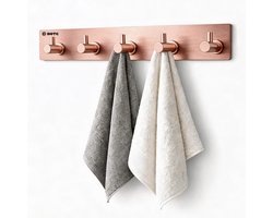 BOTC Handdoekhouder RVS - Handdoekhaakjes 5 in 1 RVS Zelfklevend - Rechthoekig Handdoek Haakjes - Roségoud