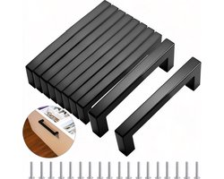 BOTC Handgreep - Set van 10 stuks - 128 mm - Met 20 schroeven - RVS - Morden Square meubelgrepen - Zwart