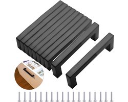 BOTC Handgreep - Set van 10 stuks - 128 mm - Met 40 schroeven - RVS - Morden Square meubelgrepen - Zwart